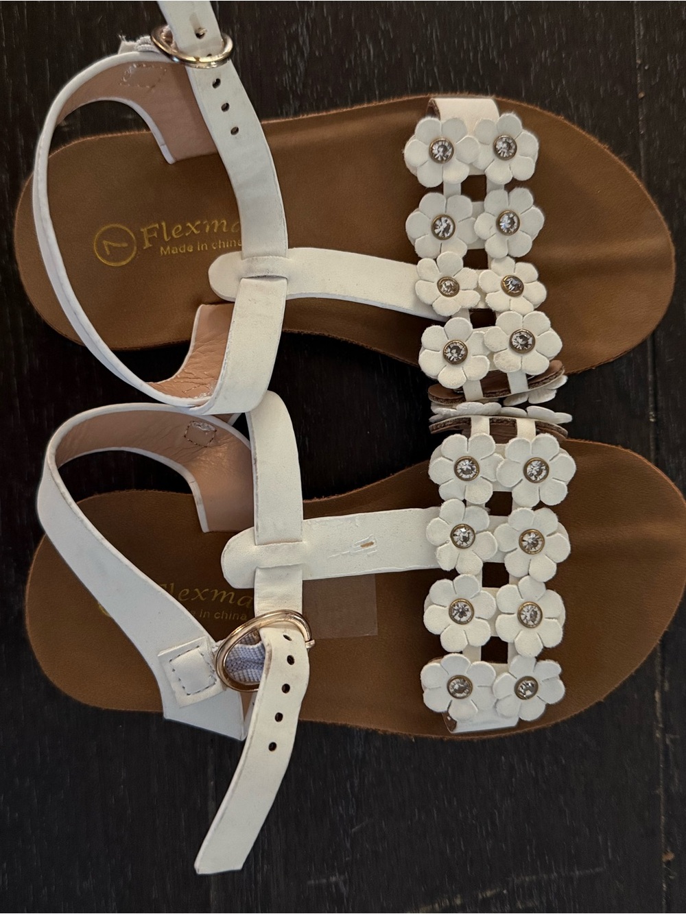 White Floral T-Strap Sandals for kids